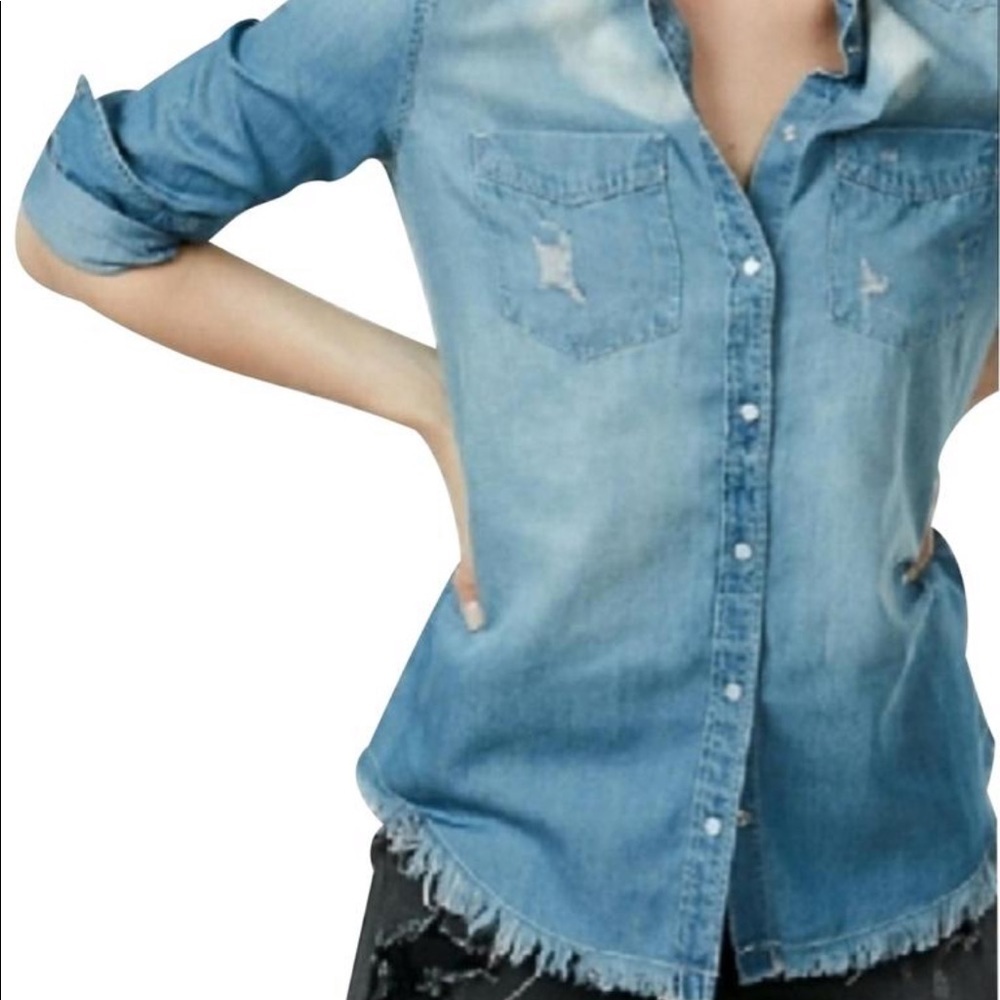 Distressed Chambray Top